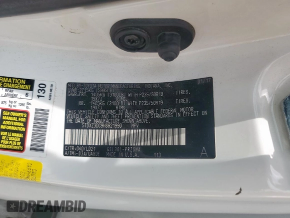 2017 Toyota Sienna SE with VIN 5TDXZ3DC9HS821990, listed as a Copart auction lot 60912365 with 182,672 mi miles and Salvage title. Bid and sale history available at DreamBid. Image 13.
