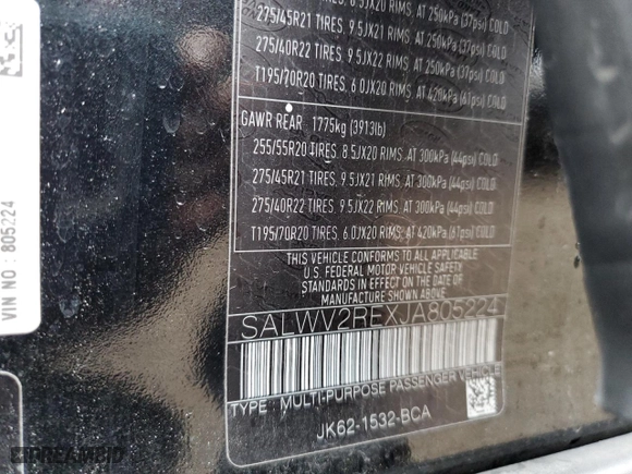 2018 Land Rover Range Rover Sport Autobiography with VIN SALWV2REXJA805224, listed as a Copart auction lot 86656744 with 123,300 mi miles and Clean Title. Bid and sale history available at carsss.com. Image 12.