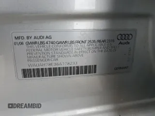 2006 Audi A4 z VIN WAUAH78E36A178233, wystawiony jako Copart lot #72765844 z przebiegiem 79 617 mil mil oraz Szkoda całkowita • Salvage title. Historia ofert i sprzedaży dostępna na DreamBid. Obrazek 13.