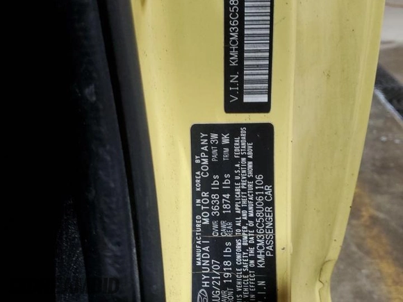 2008 Hyundai Accent GS with VIN KMHCM36C58U061106, listed as a Copart auction lot 51211165 with 249,106 mi miles and Salvage Title. Bid and sale history available at carsss.com. Image 12.