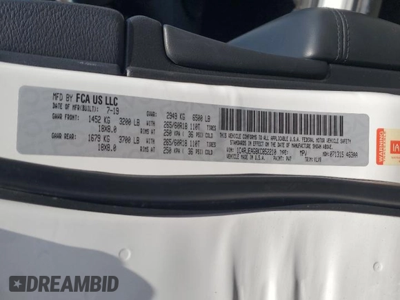 2019 Jeep Grand Cherokee Upland с VIN 1C4RJEAG8KC852210, выставлен на аукционе Copart как лот 55972255 с пробегом 58 618 миль миль и Списание • Salvage title. История ставок и продаж доступна на DreamBid. Изображение 13.