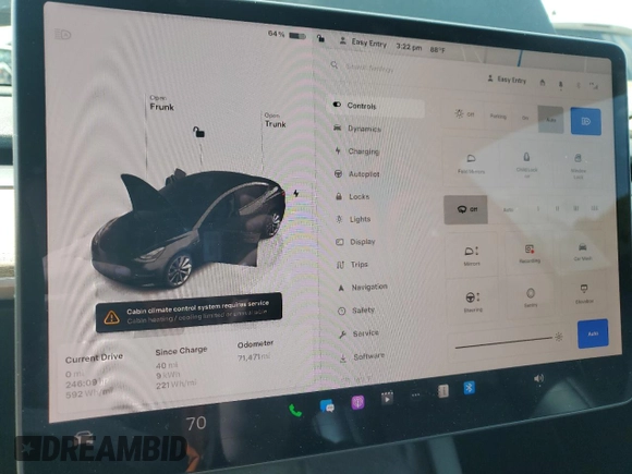 2022 Tesla Model 3 with VIN 5YJ3E1EA5NF186293, listed as a Copart auction lot 66789134 with 71,471 mi miles and Salvage Title. Bid and sale history available at DreamBid. Image 9.