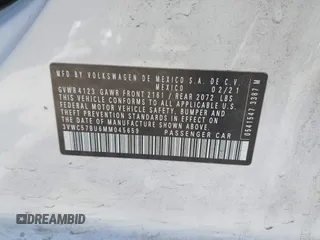 2021 Volkswagen Jetta S z VIN 3VWC57BU6MM045659, wystawiony jako IAAI lot #42201090 z przebiegiem 66 937 mil mil oraz . Historia ofert i sprzedaży dostępna na DreamBid. Obrazek 9.