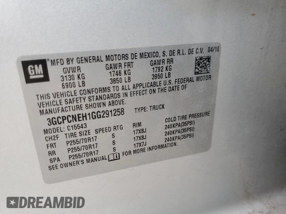 2016 Chevrolet Silverado 1500 LS with VIN 3GCPCNEH1GG291258, listed as a Copart auction lot 85072504 with 239,278 mi miles and Salvage Title. Bid and sale history available at DreamBid. Image 15.