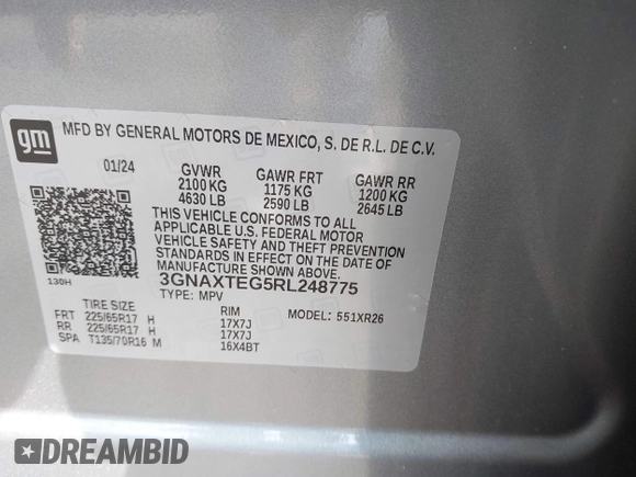 2024 Chevrolet Equinox LT with VIN 3GNAXTEG5RL248775, listed as a IAAI auction lot 40982905 with 97 mi miles and . Bid and sale history available at DreamBid. Image 9.
