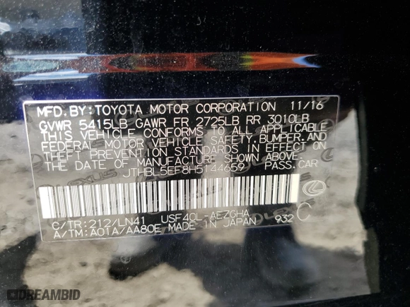 2017 Lexus LS with VIN JTHBL5EF8H5144659, listed as a Copart auction lot 72804694 with 88,751 mi miles and Salvage Title. Bid and sale history available at carsss.com. Image 12.