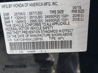 2019 Acura MDX Technology z VIN 5J8YD4H55KL028765, wystawiony jako IAAI lot #42071844 z przebiegiem 126 363 mil mil oraz . Historia ofert i sprzedaży dostępna na DreamBid. Obrazek 9.