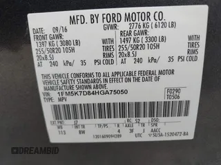 2017 Ford Explorer XLT with VIN 1FM5K7D84HGA75050, listed as a IAAI auction lot 39277027 with 131,413 mi miles and . Bid and sale history available at carsss.com. Image 9.