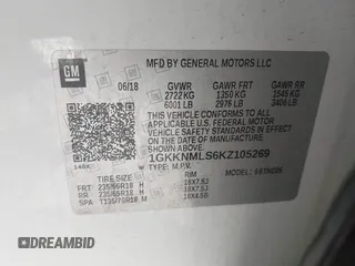 2019 GMC Acadia SLT with VIN 1GKKNMLS6KZ105269, listed as a IAAI auction lot 42550191 with 96,843 mi miles and . Bid and sale history available at DreamBid. Image 9.