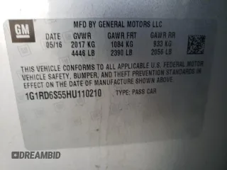 2017 Chevrolet Volt Premier with VIN 1G1RD6S55HU110210, listed as a Copart auction lot 38452753 with 136,425 mi miles. Bid and sale history available at carsss.com. Image 15.