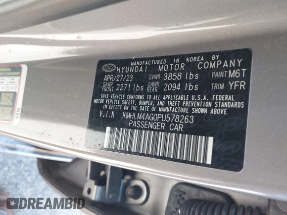 2023 Hyundai Elantra SEL z VIN KMHLM4AG0PU578263, wystawiony jako IAAI lot #41981023 z przebiegiem 44 015 mil mil oraz . Historia ofert i sprzedaży dostępna na DreamBid. Obrazek 9.