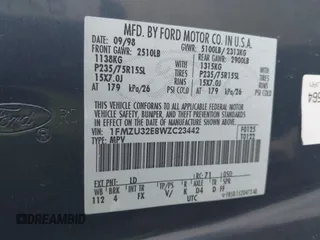 1998 Ford Explorer XL с VIN 1FMZU32E8WZC23442, выставлен на аукционе IAAI как лот 41472672 с пробегом 199 536 миль миль и . История ставок и продаж доступна на DreamBid. Изображение 9.