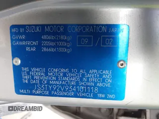 2003 Suzuki XL7 Touring z VIN JS3TY92V934101118, wystawiony jako IAAI lot #42425129 z przebiegiem 175 455 mil mil oraz . Historia ofert i sprzedaży dostępna na DreamBid. Obrazek 9.