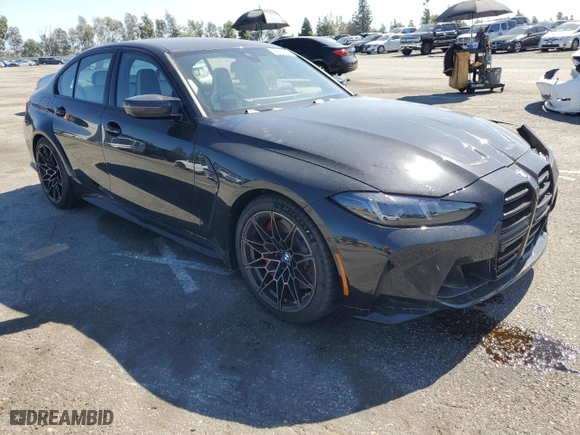 2025 BMW M3 Competition xDrive with VIN WBS33HJ07SFU46026, listed as a Copart auction lot 46605635 with 408 mi miles and Salvage Title. Bid and sale history available at carsss.com. Image 4.