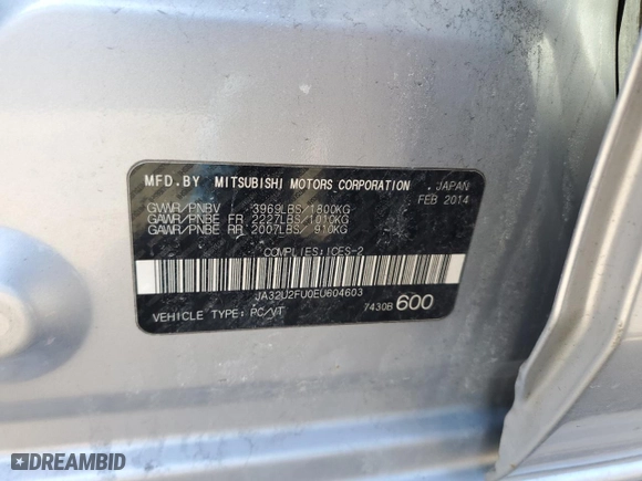 2014 Mitsubishi Lancer ES with VIN JA32U2FU0EU604603, listed as a Copart auction lot 49140055 with 184,215 mi miles and Clean Title. Bid and sale history available at carsss.com. Image 13.