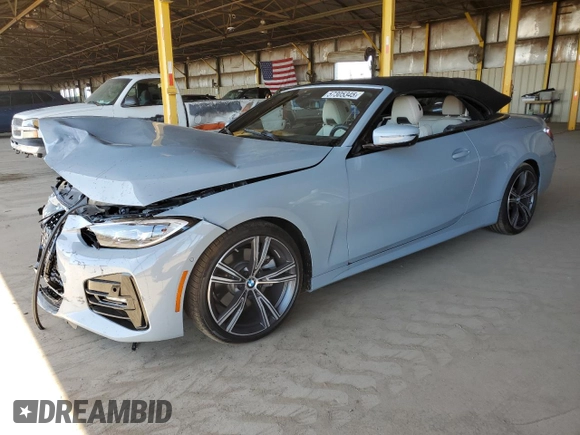 2024 BMW 4 Series 430i с VIN WBA23AT03RCP34674, выставлен на аукционе Copart как лот 57305345 с пробегом Не указан миль и Списание • Salvage title. История ставок и продаж доступна на DreamBid. Изображение 1.