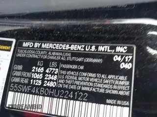 2017 Mercedes-Benz C 300 with VIN 55SWF4KB0HU224122, listed as a IAAI auction lot 41128283 with 93,861 mi miles and . Bid and sale history available at carsss.com. Image 9.