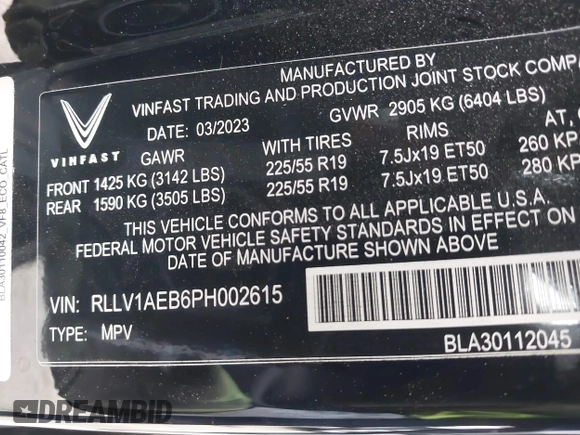 2023 VinFast VF 8 Eco с VIN RLLV1AEB6PH002615, выставлен на аукционе IAAI как лот 40965779 с пробегом 12 872 миль миль и . История ставок и продаж доступна на DreamBid. Изображение 9.