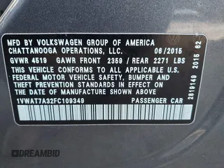 2015 Volkswagen Passat Limited Edition with VIN 1VWAT7A32FC109349, listed as a IAAI auction lot 42095997 with 125,392 mi miles and . Bid and sale history available at DreamBid. Image 9.