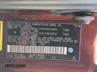 2015 Lexus RX 350 с VIN 2T2ZK1BA6FC174064, выставлен на аукционе Copart как лот 56173085 с пробегом 113 454 миль миль и Списание • Salvage title. История ставок и продаж доступна на DreamBid. Изображение 13.