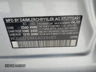 2006 Mercedes-Benz CLS-Class with VIN WDDDJ75XX6A024683, listed as a IAAI auction lot 42170096 with 1 mi miles. Bid and sale history available at carsss.com. Image 9.
