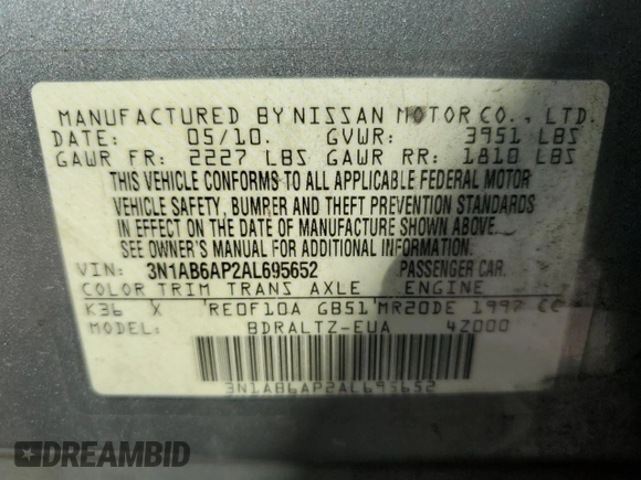 2010 Nissan Sentra S with VIN 3N1AB6AP2AL695652, listed as a Copart auction lot 53316735 with 97,411 mi miles and Salvage Title. Bid and sale history available at carsss.com. Image 14.