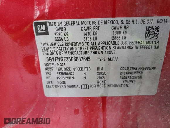 2014 Cadillac SRX Premium Collection z VIN 3GYFNGE35ES637645, wystawiony jako Copart lot #50005225 z przebiegiem 119 108 mil mil oraz Szkoda całkowita • Salvage title. Historia ofert i sprzedaży dostępna na DreamBid. Obrazek 12.
