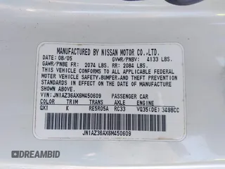 2006 Nissan 350Z Touring with VIN JN1AZ36AX6M450609, listed as a IAAI auction lot 41227538 with 111,622 mi miles. Bid and sale history available at carsss.com. Image 9.