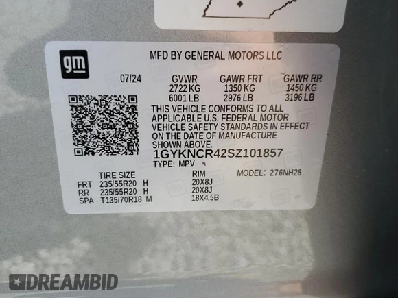 2025 Cadillac XT5 FWD Premium Luxury with VIN 1GYKNCR42SZ101857, listed as a Copart auction lot 56854895 with 2,155 mi miles and Clean title. Bid and sale history available at DreamBid. Image 13.