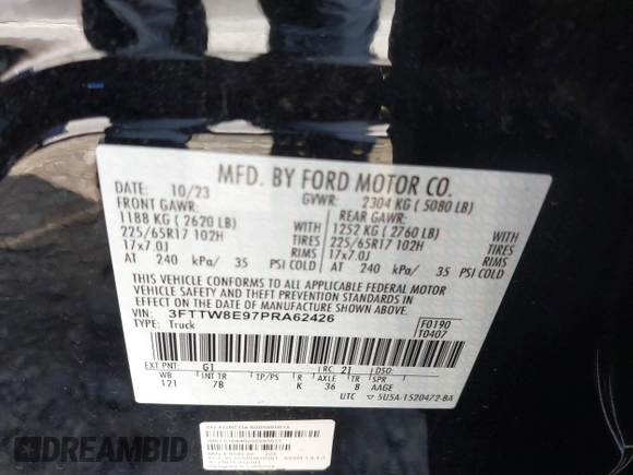 2023 Ford Maverick XL z VIN 3FTTW8E97PRA62426, wystawiony jako IAAI lot #41260016 z przebiegiem 15 276 mil mil oraz . Historia ofert i sprzedaży dostępna na DreamBid. Obrazek 9.