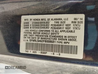 2015 Honda Odyssey EX-L z VIN 5FNRL5H62FB008681, wystawiony jako IAAI lot #42060381 z przebiegiem 128 372 mil mil oraz . Historia ofert i sprzedaży dostępna na DreamBid. Obrazek 9.