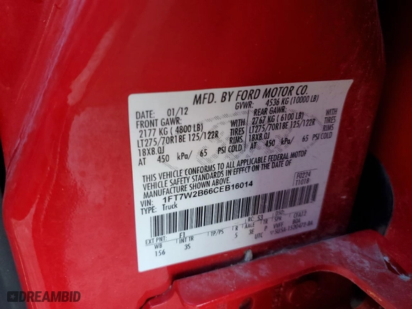 2012 Ford Super Duty F-250 SRW XL with VIN 1FT7W2B66CEB16014, listed as a Copart auction lot 89055495 with 115,030 mi miles and Salvage Title. Bid and sale history available at carsss.com. Image 12.