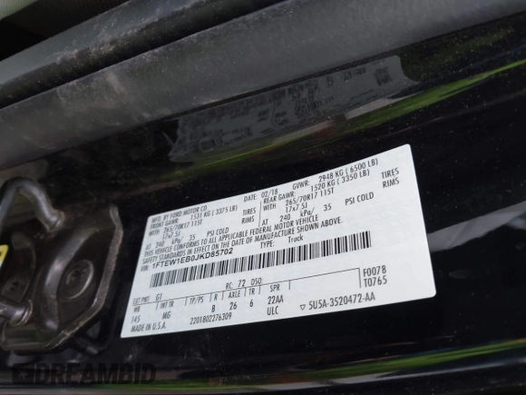 2018 Ford F-150 XL with VIN 1FTEW1EB0JKD85702, listed as a IAAI auction lot 41207356 with 136,528 mi miles. Bid and sale history available at carsss.com. Image 9.