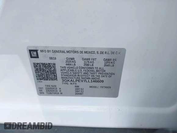2020 GMC Terrain SLT with VIN 3GKALPEV7LL146609, listed as a IAAI auction lot 42032125 with 48,178 mi miles. Bid and sale history available at carsss.com. Image 9.