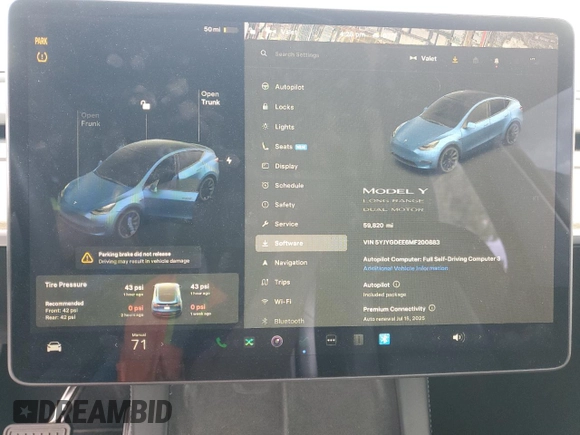 2021 Tesla Model Y Long Range with VIN 5YJYGDEE6MF200883, listed as a Copart auction lot 51707405 with 59,820 mi miles and Salvage Title. Bid and sale history available at DreamBid. Image 9.
