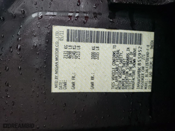 2011 Nissan Maxima 3.5 SV with VIN 1N4AA5AP8BC855952, listed as a Copart auction lot 45273805 with 157,073 mi miles and Salvage Title. Bid and sale history available at carsss.com. Image 14.