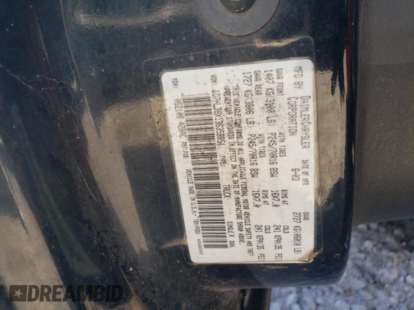 2003 Dodge Dakota Sport with VIN 1D7HL38X13S358851, listed as a Copart auction lot 46395655 with 219,125 mi miles and Salvage Title. Bid and sale history available at carsss.com. Image 12.