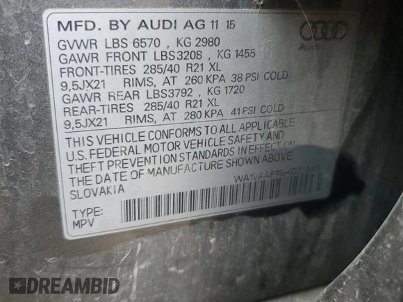 2017 Audi Q7 Prestige with VIN WA1VAAF70HD003458, listed as a Copart auction lot 61714515 with 159,634 mi miles and Clean title. Bid and sale history available at DreamBid. Image 13.