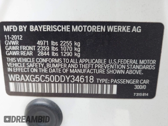 2013 BMW 5 Series 528i with VIN WBAXG5C50DDY34618, listed as a IAAI auction lot 42018050 with 85,272 mi miles and . Bid and sale history available at carsss.com. Image 9.