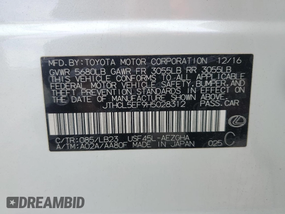 2017 Lexus LS 460 with VIN JTHCL5EF9H5028312, listed as a Copart auction lot 50849665 with 67,661 mi miles and Salvage title. Bid and sale history available at DreamBid. Image 12.