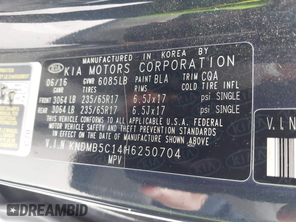 2017 Kia Sedona LX with VIN KNDMB5C14H6250704, listed as a IAAI auction lot 42074227 with 229,369 mi miles. Bid and sale history available at carsss.com. Image 9.