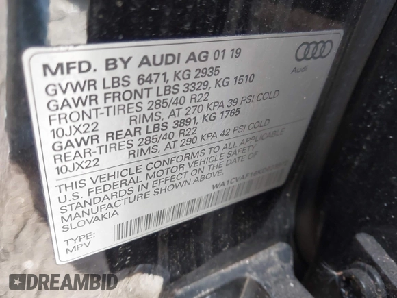 2019 Audi Q8 Prestige z VIN WA1CVAF16KD023972, wystawiony jako IAAI lot #41774864 z przebiegiem 85 314 mil mil oraz . Historia ofert i sprzedaży dostępna na DreamBid. Obrazek 9.
