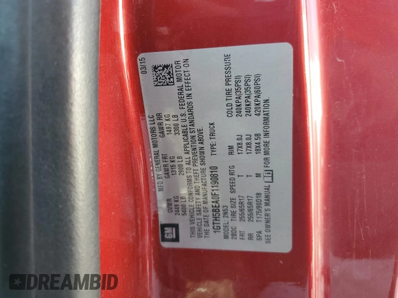 2015 GMC Canyon 2WD SLE with VIN 1GTH5BEA0F1190810, listed as a Copart auction lot 69724194 with 238,397 mi miles and Salvage Title. Bid and sale history available at carsss.com. Image 12.