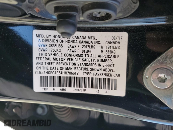 2017 Honda Civic Sedan Si with VIN 2HGFC1E54HH706618, listed as a Copart auction lot 49728275 with 104,159 mi miles and Salvage Title. Bid and sale history available at carsss.com. Image 14.