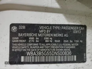 2013 BMW 3 Series 328i xDrive with VIN WBA3B5G55DNS00836, listed as a Copart auction lot 87439634 with 76,604 mi miles and Salvage Title. Bid and sale history available at carsss.com. Image 13.