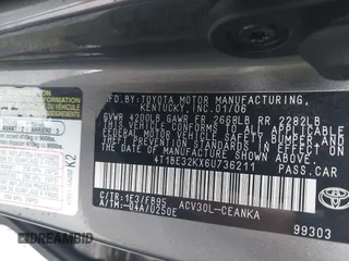 2006 Toyota Camry STD with VIN 4T1BE32KX6U736211, listed as a IAAI auction lot 41730669 with 112,648 mi miles. Bid and sale history available at carsss.com. Image 9.
