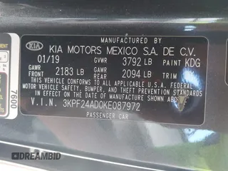 2019 Kia Forte LXS z VIN 3KPF24AD0KE087972, wystawiony jako IAAI lot #42252390 z przebiegiem 118 537 mil mil oraz . Historia ofert i sprzedaży dostępna na DreamBid. Obrazek 9.