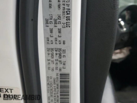 2019 Dodge Durango R/T with VIN 1C4SDHCT9KC691001, listed as a Copart auction lot 57786305 with 99,994 mi miles and Non repairable. Bid and sale history available at DreamBid. Image 13.
