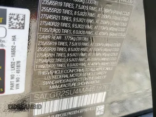 2021 Land Rover Range Rover с VIN SALGR2SU4MA451876, выставлен на аукционе Copart как лот 46472015 с пробегом 37 399 миль миль и На запчасти • Non repairable. История ставок и продаж доступна на DreamBid. Изображение 12.