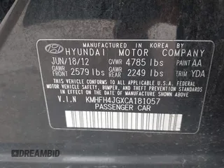 2012 Hyundai Azera с VIN KMHFH4JGXCA181057, выставлен на аукционе IAAI как лот 42666533 с пробегом 135 677 миль миль и . История ставок и продаж доступна на DreamBid. Изображение 9.